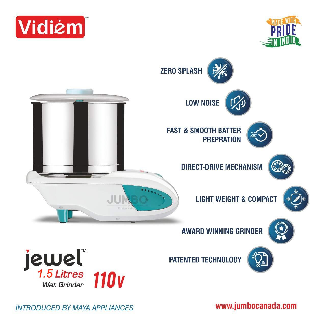 vidiem-jewel-mini-15l-wet-grinder-lightweight-110v-90w-with-its-motor-rpm-1440-and-drum-rpm-150